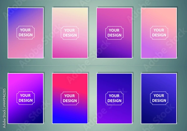 Fototapeta Set of covers design templates with vibrant gradient background. Modern trendy poster with geometric shapes