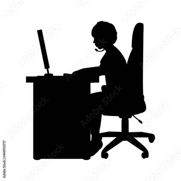 Fototapeta Silhouette boy playing computer games.