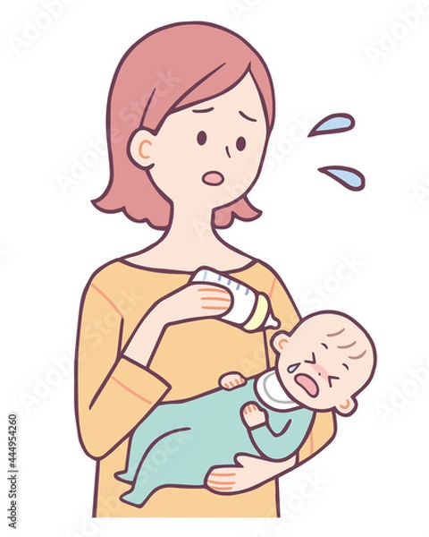 Obraz 赤ちゃんにミルクを飲ませる女性
