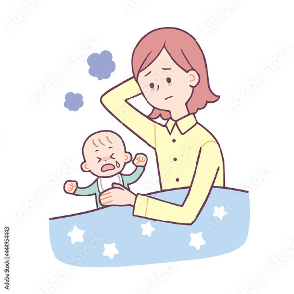 Obraz 赤ちゃんを寝かしつける女性　寝不足