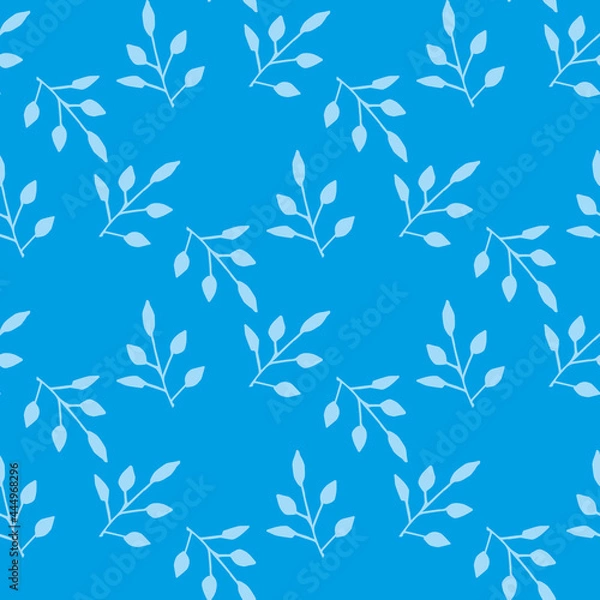 Fototapeta Seamless pattern with light blue branches on blue background. Vector image.