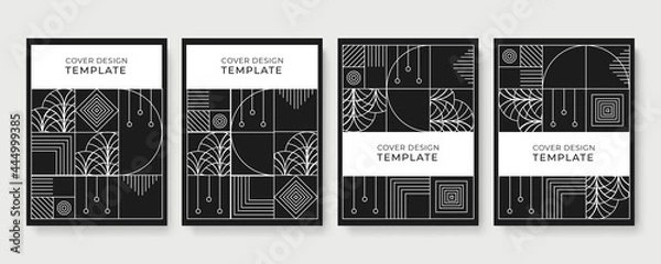 Fototapeta Black and white luxury Invitation card design vector. Abstract geometry frame and Art deco pattern background. Use for wedding invitation, cover, VIP card, print, poster and wallpaper