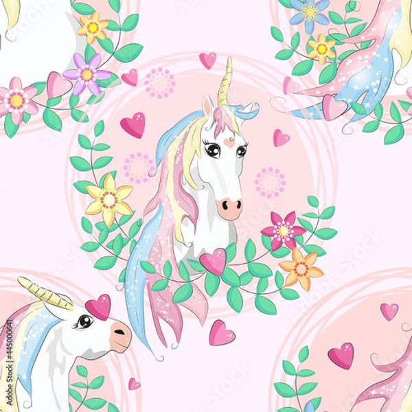 Fototapeta Doodle unicorn pattern for textile design. Animal cartoon. Ditsy print. Trendy seamless pattern. Fabric pattern.
