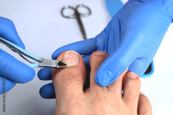 Obraz The pedicure master cuts the cuticle on the nails.