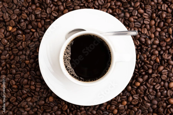 Obraz Coffee mug with plate and spoon