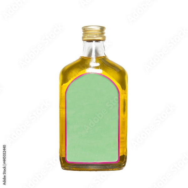 Fototapeta A bottle of edible vegetable oil with a blank label for your text. Isolated on a white background.