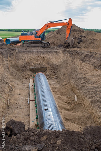 Obraz Construction works for laying the pipe.