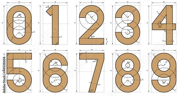 Fototapeta Numbers Font Technical Drawing