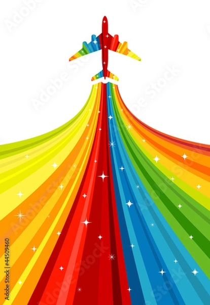 Obraz Background with rainbow airplane. Vector illustration.