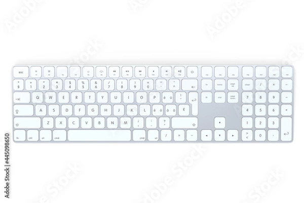 Fototapeta Modern aluminum computer keyboard isolated on white background.