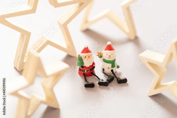 Fototapeta 【クリスマス】サンタクロースとスノーマンと星