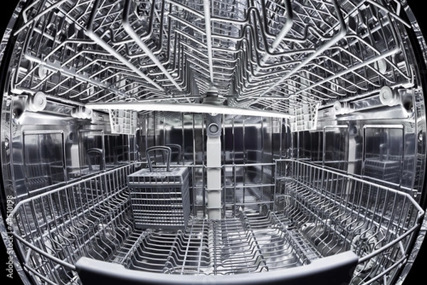 Obraz Fisheye view of the interior of an empty dishwasher
