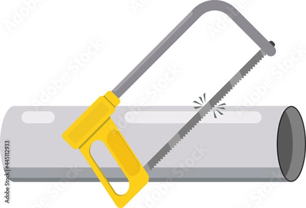 Fototapeta Hacksaw for metal. Sawing an iron pipe. Flat design.