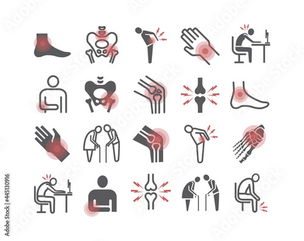 Obraz Joint pain. Icons set. Vector signs for web graphics.