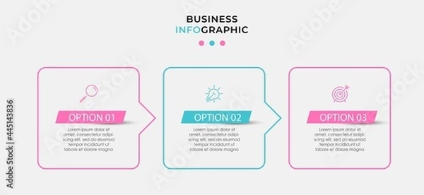 Fototapeta Vector Infographic design illustration business template with icons and 3 options or steps. Can be used for process diagram, presentations, workflow layout, banner, flow chart, info graph