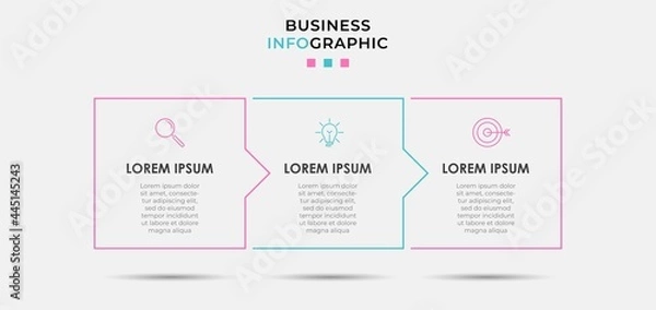 Obraz Vector Infographic design illustration business template with icons and 3 options or steps. Can be used for process diagram, presentations, workflow layout, banner, flow chart, info graph