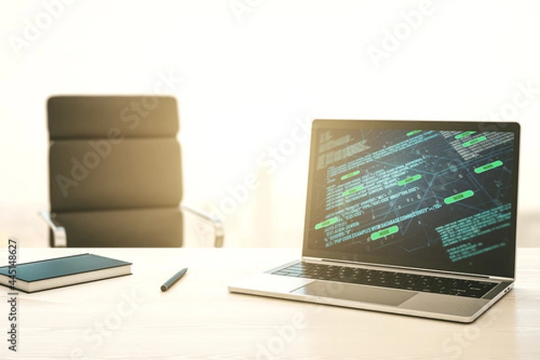 Obraz Abstract creative coding concept on modern laptop screen. 3D Rendering