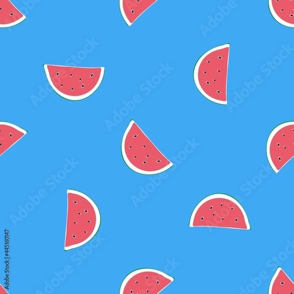Fototapeta Watermelon seamless pattern. Hand drawn watermelon slice and seeds. Vector 