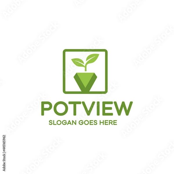 Fototapeta pot logo, with leaves growing inside a square