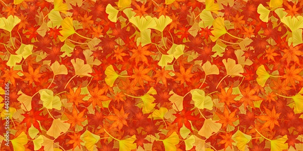 Fototapeta モミジとイチョウのシームレスイラスト背景素材