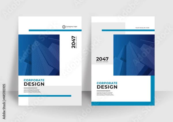 Obraz Modern cover design set. Luxury creative line pattern in premium colors: blue and white. Formal vector for notebook cover, business poster, brochure template, magazine layout, corporate report