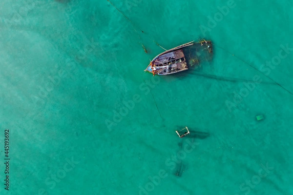 Fototapeta Than Mayom Bridge, Sunken and drowning boats in koh Chang, Trat, Thailand