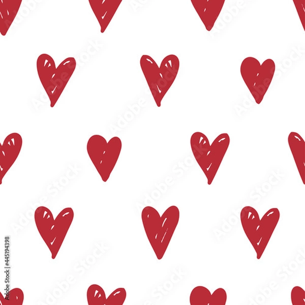 Obraz Red hearts pattern. Hand drawing. Vector illustration