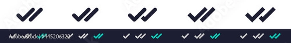 Fototapeta Double check icon form message send status. Two ticks - sent, delivered, seen, vector icon