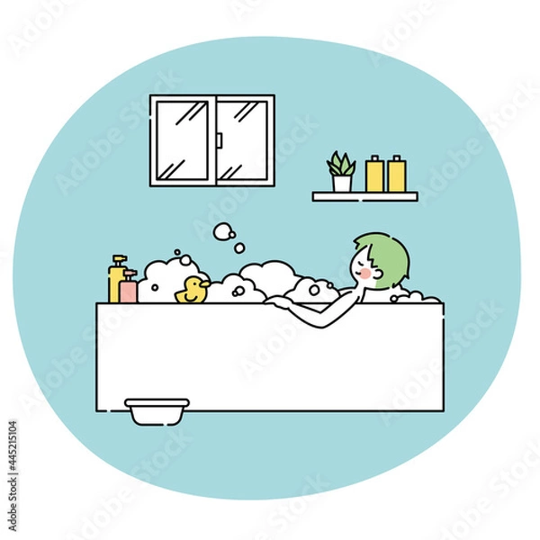 Obraz お風呂に入ってリラックスする男性