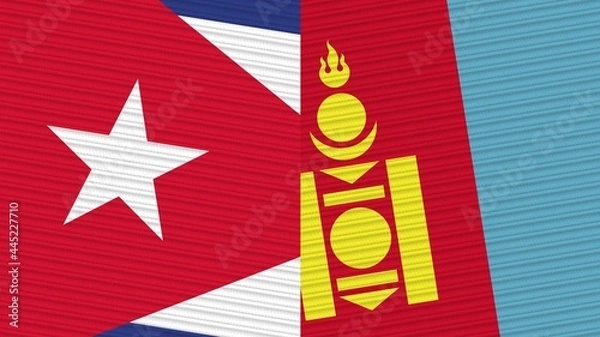 Fototapeta Mongolia and Cuba Two Half Flags Together Fabric Texture Illustration