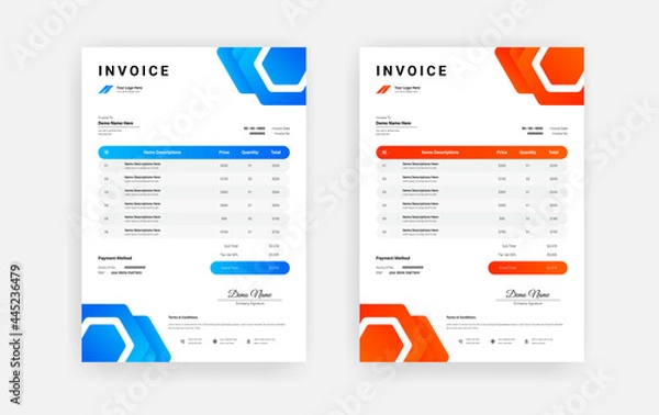 Fototapeta Abstract Minimal business invoice template design, Professional corporate invoice template