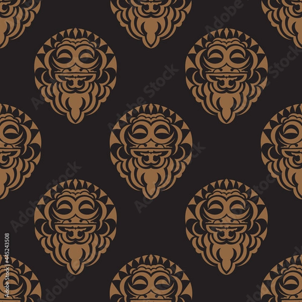 Fototapeta Dark background with masks of the Polynesian tribes. Vector illustration.