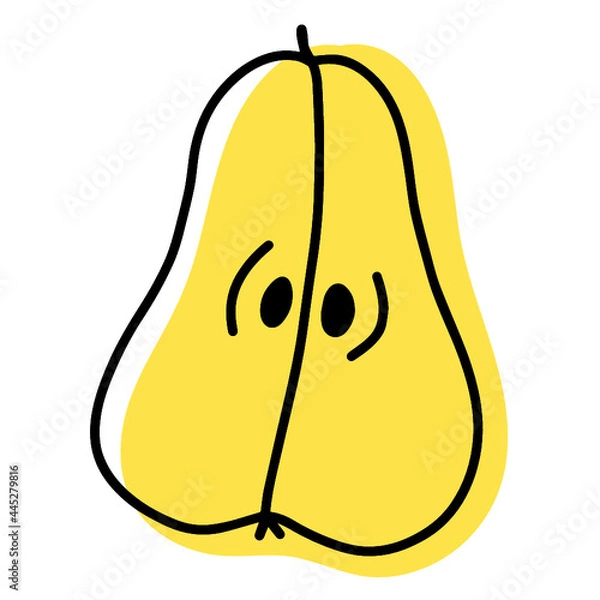 Fototapeta Pear sweet fruit vector isolated. Black outline and color.