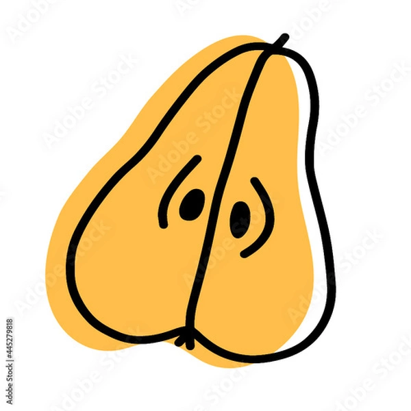 Fototapeta Pear sweet fruit vector isolated. Black outline and color.