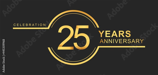 Fototapeta 25th years anniversary golden and silver color with circle ring isolated on black background for anniversary celebration event