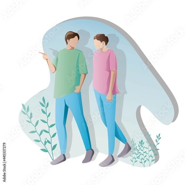 Obraz two men walking vector flat design