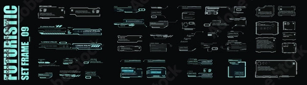 Fototapeta Callouts and titles in HUD style. Set futuristic user interface elements. Titles, technical elements, information windows and modern digital blocks with information