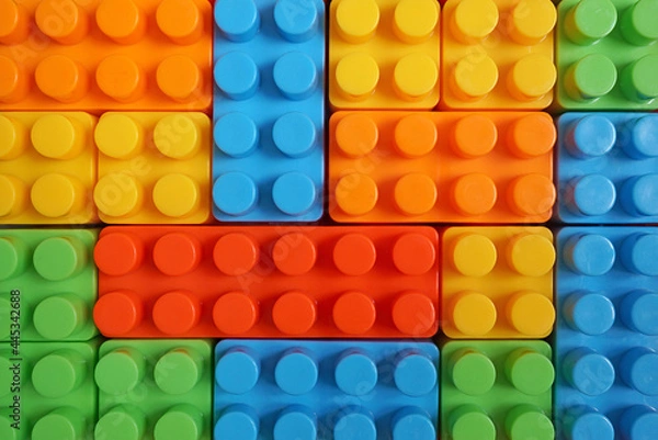 Obraz Plastic building blocks pattern background, Colorful toy bricks for kid, Top view