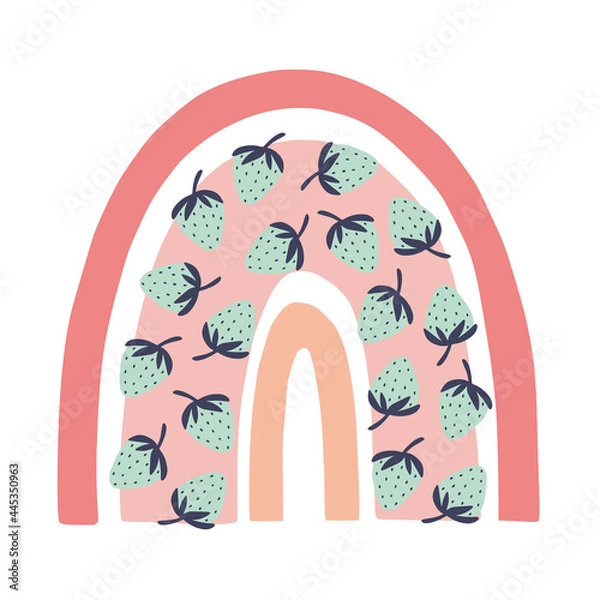 Fototapeta Scandinavian style hand drawn rainbow with strawberries. Cute vector illustration
