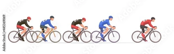 Fototapeta Cycling tournament side view. Cyclists chase the leader of the race.