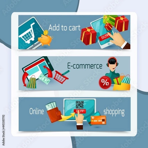 Fototapeta E-commerce horizontal banner set with online shopping elements isolated vector illustration
