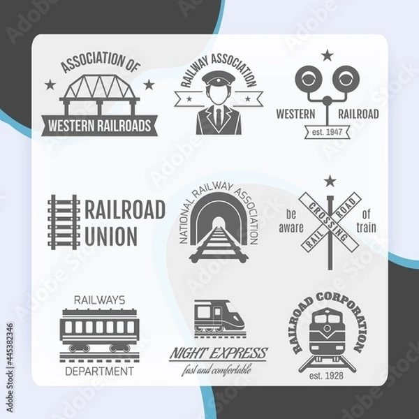 Fototapeta Railway corporation railroad department fast train express black label set isolated vector illustration