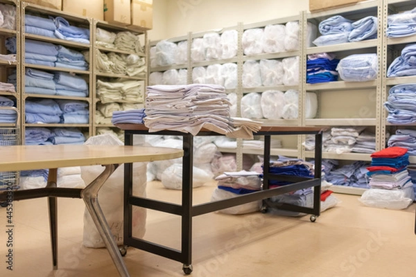 Obraz view of hospital store clean linen