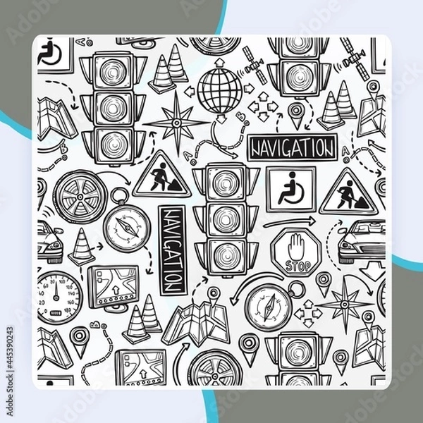 Fototapeta Navigation Seamless Pattern vector design illustration