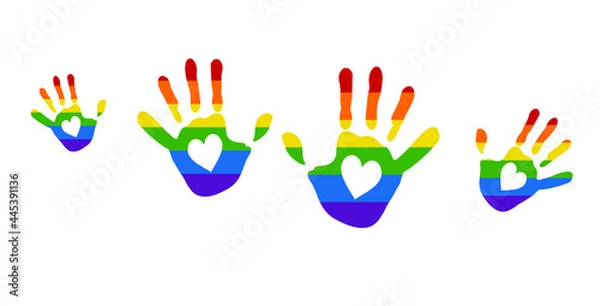 Fototapeta The icon of hands and hearts of various sizes and color tones of the spectrum, as the unity of all sexual minorities. LGBT for lesbian, gay, transgender and bisexual people.
