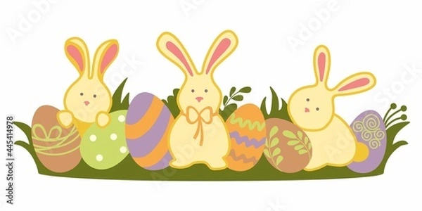 Obraz HAPPY EASTER, BUNNY AND CHOCOLATE EGGS, RABBIT, VECTOR ILLUSTRATION , SELEBRATION