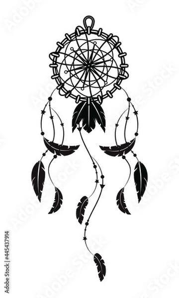 Obraz Dreamcatcher, black and white, isolated, with feathers