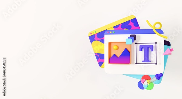 Obraz Web design development, design studio, creative process. 3d render