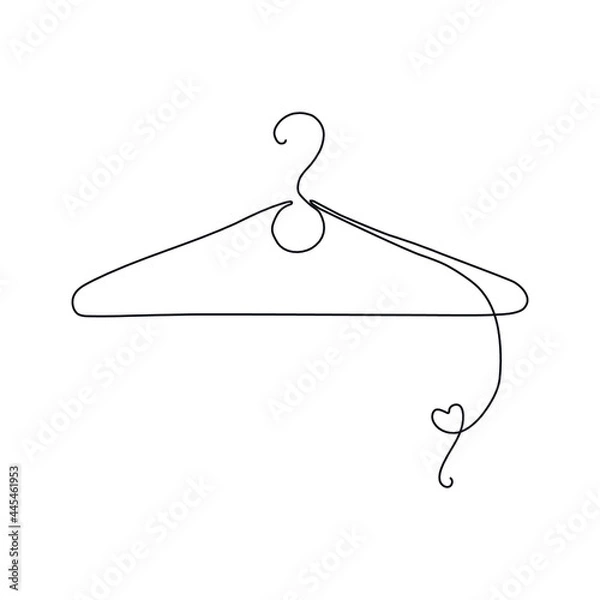 Fototapeta Hanger. Clothes hanger. One single line drawing of hanger isolated on white background. Beautiful hand-drawn design vector icon for posters, wall art, tote bag, mobile case, t-shirt print, logotype