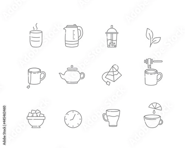 Fototapeta Tea linear icons. Everything for tea drinking. Vector